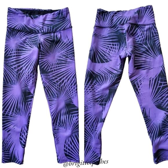 FLYWHEEL Black/Purple Palm Tree Print Leggings - Picture 3 of 6